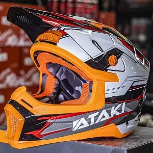 Шлем кроссовый ATAKI SC-18 KAYO детский (бел/сер/красн глянц, YM)