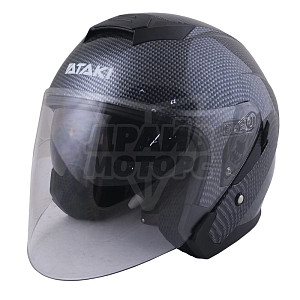 Шлем открытый со стеклом ATAKI JK526 Carbon (черн/сер глянц, L)